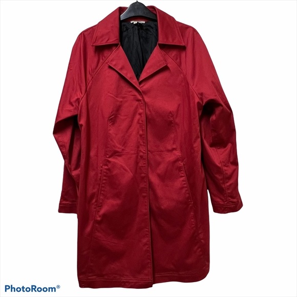 Jax Country Coat Solid Red Trench Coat Size 10